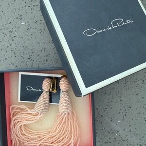 Oscar de la Renta Blush Beaded Tassel Earrings